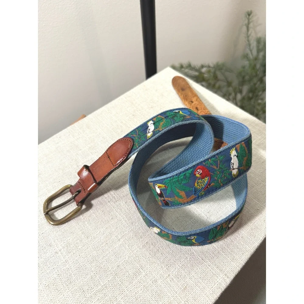 Parrot belt 80s vintage leather accents well loved tropical vacation 38 funky